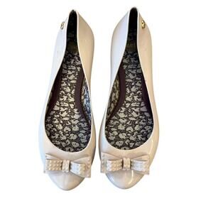 MEL by Melissa Cream Bow Rubber Flats Shoes Women size 8 Coquette